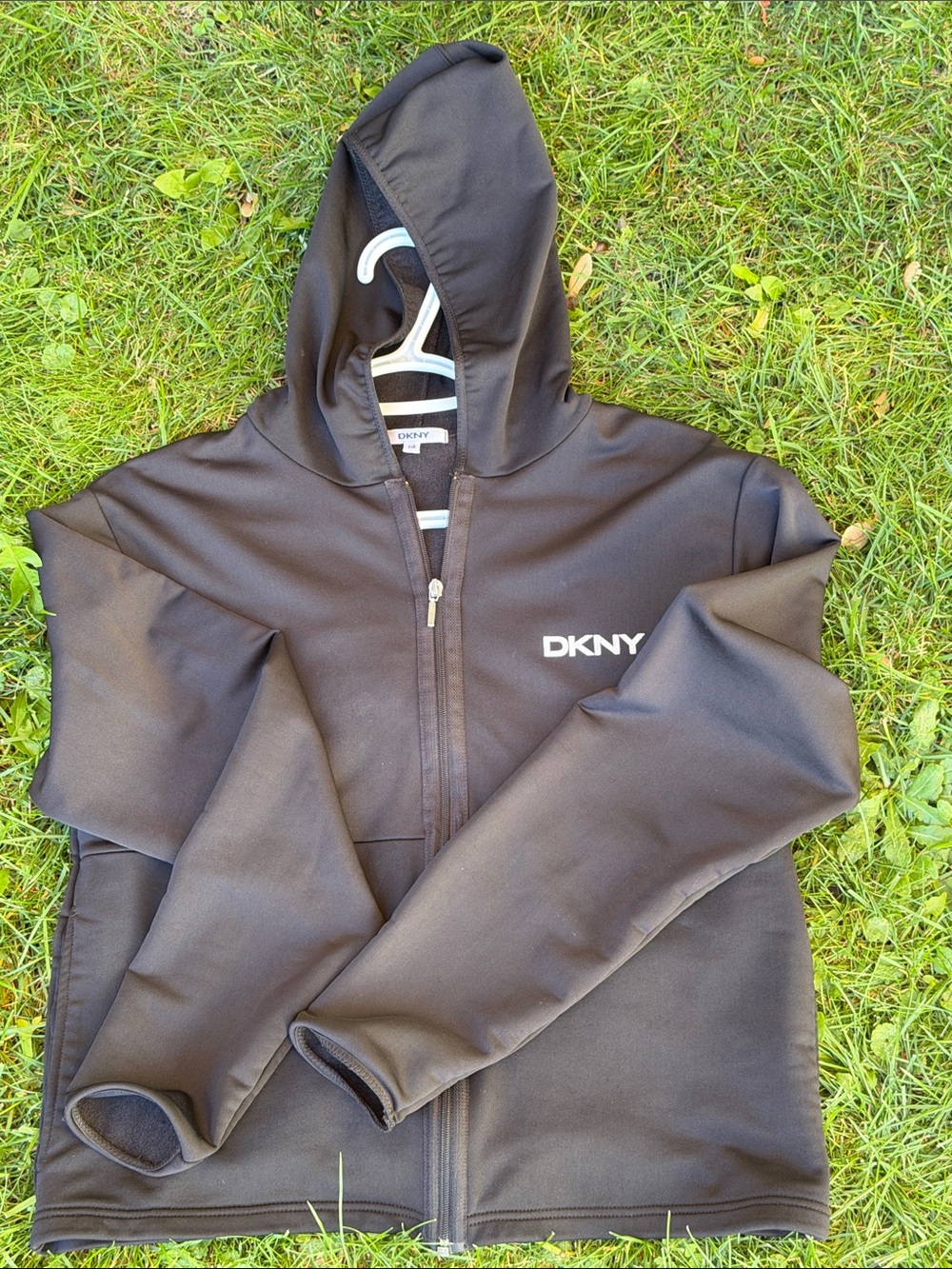 DKNY Women’s Black Hooded Zip Jacket : Size 14 (M-L)